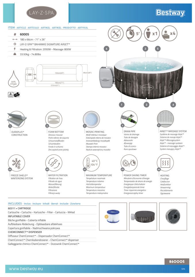 Lay-Z-Spa® 60005 Bahamas AirJet™ Şişme Spa Havuzu, 2-4 kişilik