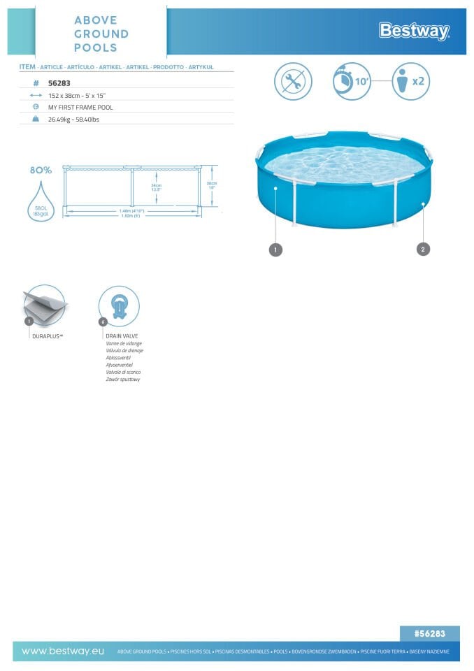 Bestway® 56283 İlk Havuzum Prefabrik Havuz 1,52 m x 38 cm
