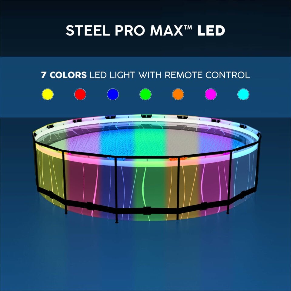 Bestway® 561GD Steel Pro MAX™ LED Işıklandırmalı Prefabrik Yer Üstü Çember Havuz Seti  4,57 m x 1,07 m