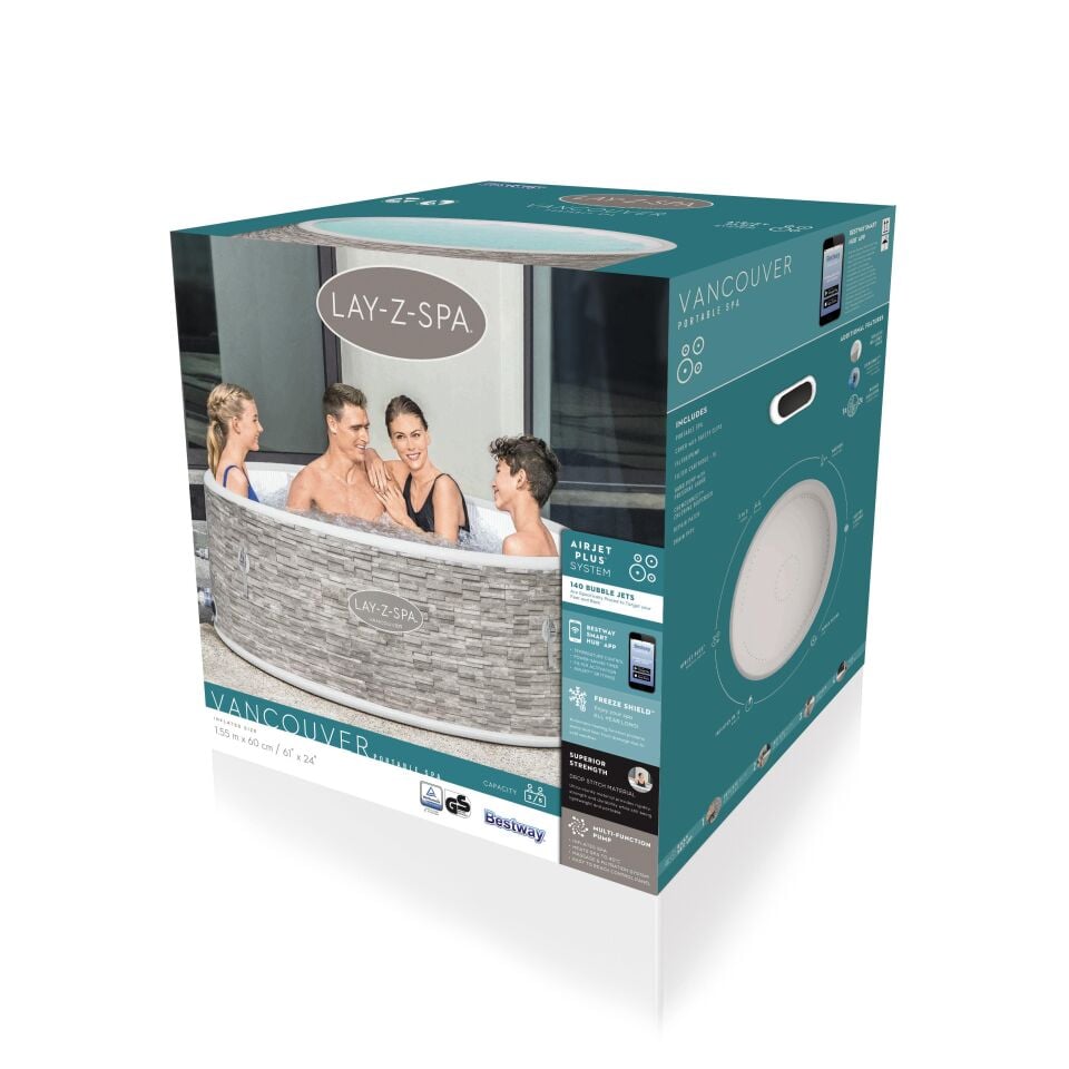 Lay-Z-Spa® 60027 Vancouver AirJet Plus™  Şişme Spa Havuzu,  Mobil Uygulama Kontrollü, 3-5 kişilik