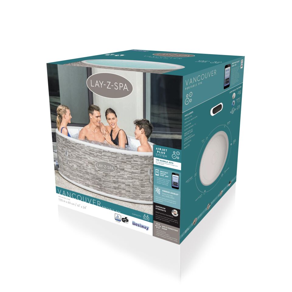 Lay-Z-Spa® 60027 Vancouver AirJet Plus™  Şişme Spa Havuzu,  Mobil Uygulama Kontrollü, 3-5 kişilik