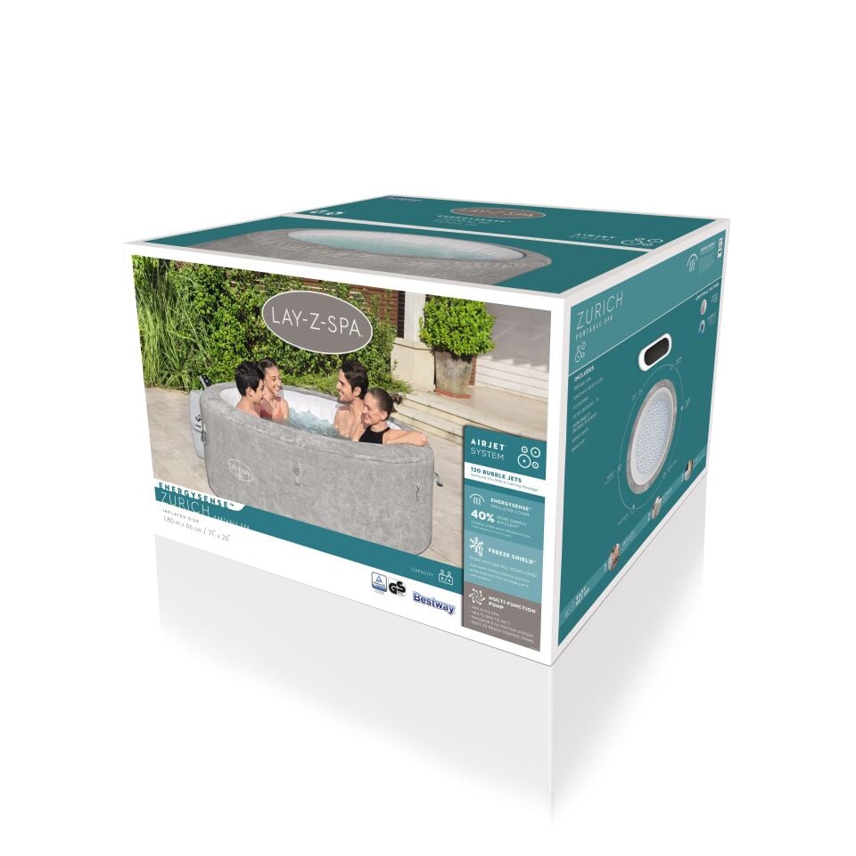 Lay-Z-Spa® 60065 Zurich EnergySense Signature AirJet™ Şişme Spa Havuzu, 2-4 kişilik