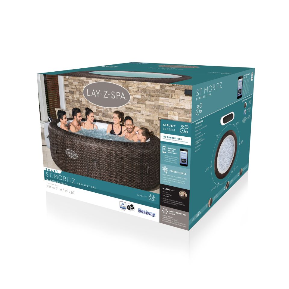 Lay-Z-Spa® 60023 St. Moritz Smart Signature AirJet™ Şişme Spa Havuzu, Mobil Uygulama Kontrollü, 5-7 kişilik