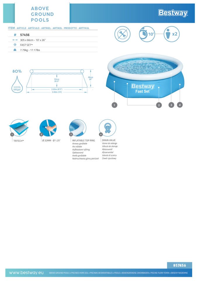 Bestway® 57456 Fast Set™ Çember Şişme Havuz 3.05 m x 66 cm