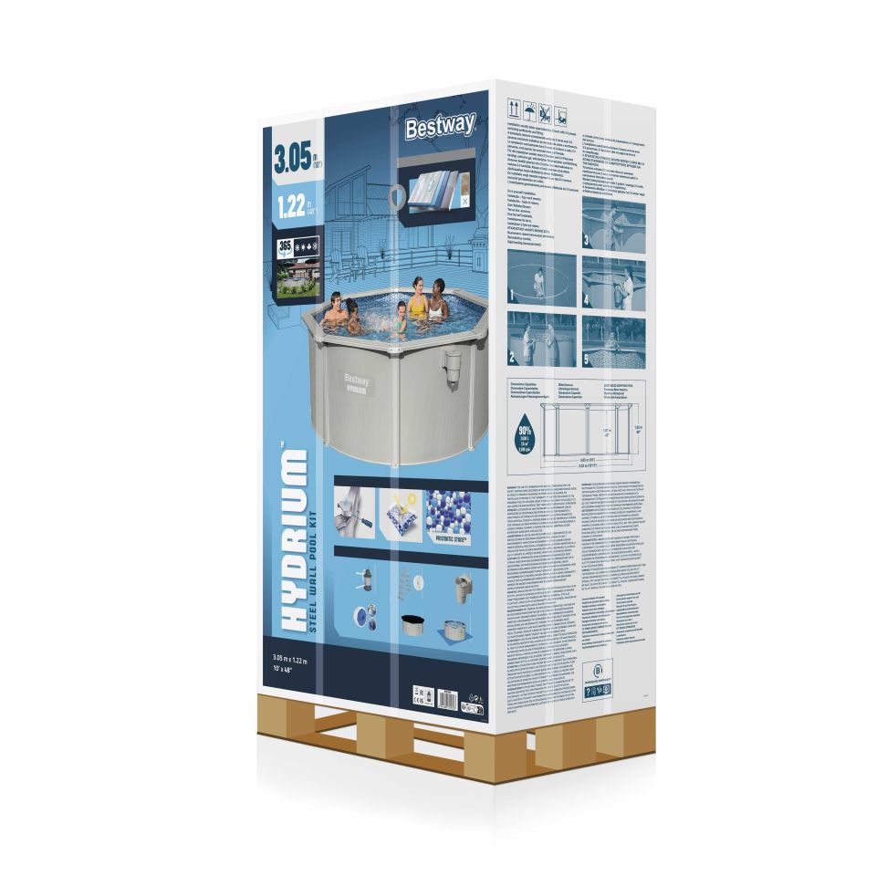 Bestway® 56566 Hydrium™ Çelik Duvarlı Prefabrik Yer Üstü Havuz Seti 3,05m x 1,22 m