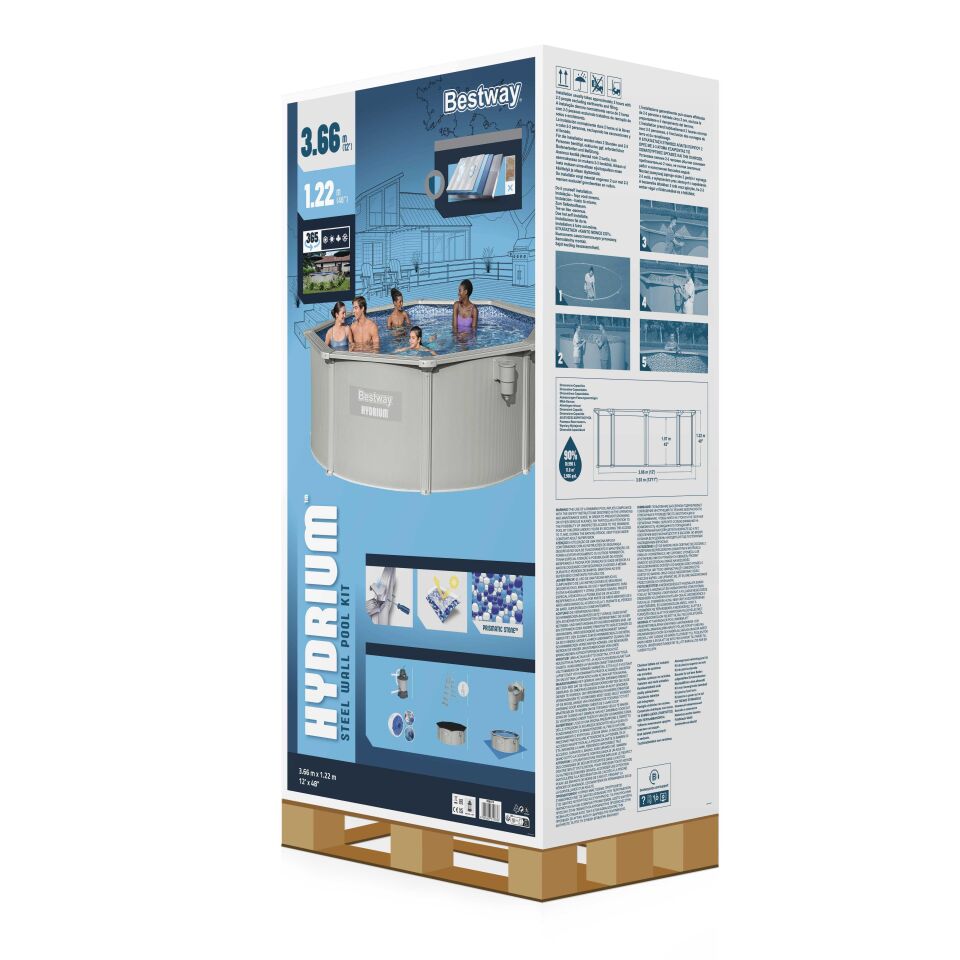 Bestway® 56574 Hydrium™ Çelik Duvarlı Prefabrik Yer Üstü Havuz Seti 3,66 m x 1,22 m