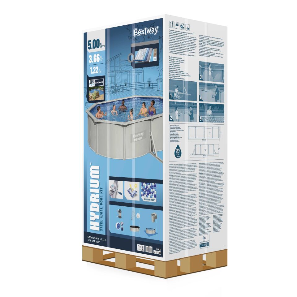 Bestway® 56586 Hydrium™ Çelik Duvarlı Prefabrik Yer Üstü Havuz Seti 5,00 m x 3,66 m x 1,22 m