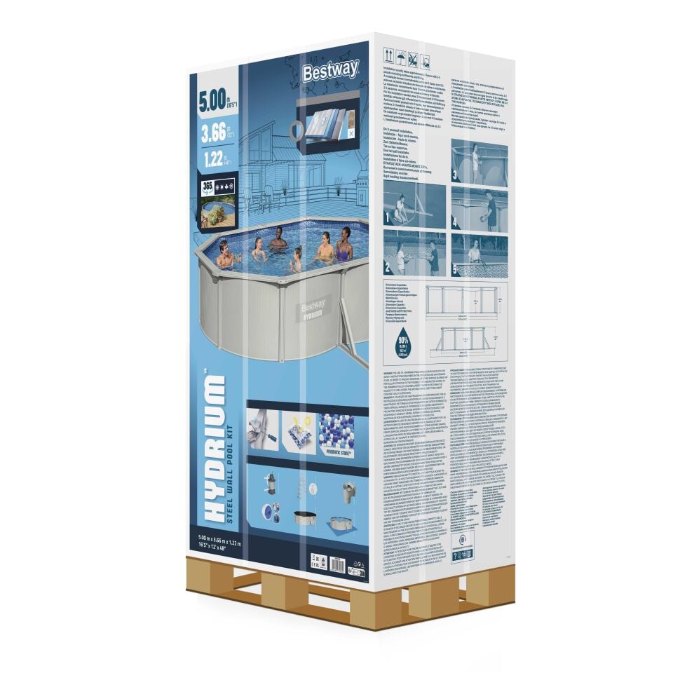 Bestway 56586 Hydrium Çelik Duvarlı Prefabrik Yer Üstü Havuz Seti 5,00 m x 3,66 m x 1,22 m