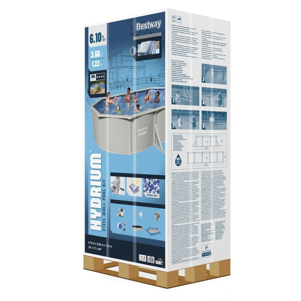 Bestway® 56369 Hydrium™ Çelik Duvarlı Prefabrik Yer Üstü Havuz Seti 6,10 m x 3,66 m x 1,22 m