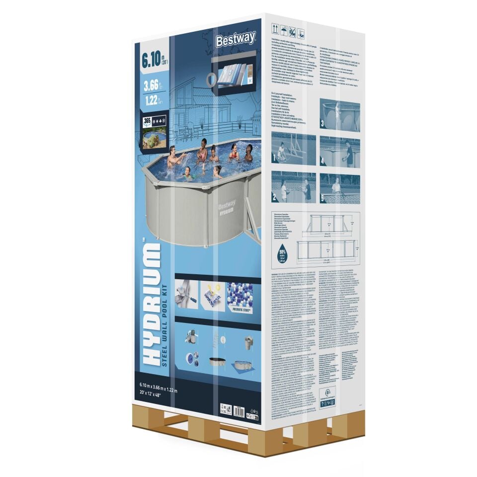 Bestway® 56369 Hydrium™ Çelik Duvarlı Prefabrik Yer Üstü Havuz Seti 6,10 m x 3,66 m x 1,22 m