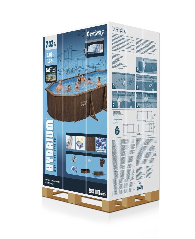 Bestway Prefabrik Havuz Hydrium Çelik Duvarlı Oval Yerüstü Havuz Seti 7,32 m x 3,66 m x 1,32 m 561CW