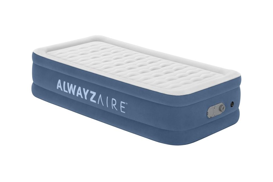 Bestway® 106713PXXX23 AlwayzAire™ Geniş Tek Kişilik Şişme Yatak, Entegre İki Yönlü Şişirme Aparatı ve Antimikrobiyal Kaplama 1.91 m x 97 cm x 46 cm
