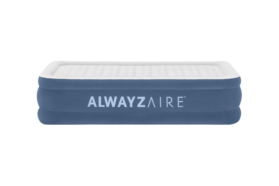 Bestway® 106713PXXX23 AlwayzAire™ Geniş Tek Kişilik Şişme Yatak, Entegre İki Yönlü Şişirme Aparatı ve Antimikrobiyal Kaplama 1.91 m x 97 cm x 46 cm