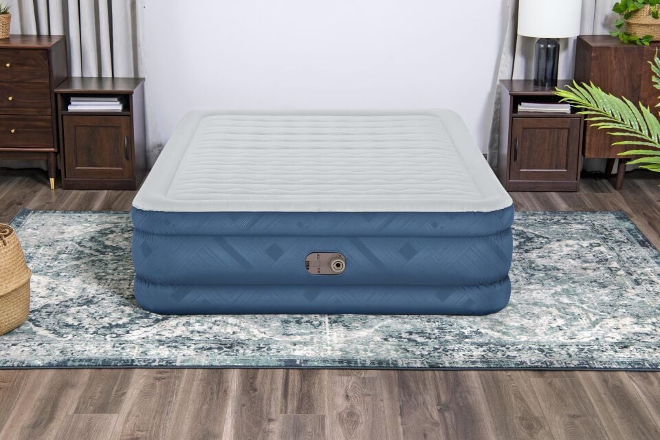 Bestway® 69075 Fortech™ Snugable Top™ Geniş Çift Kişilik Şişme Yatak, Elektrikli Entegre Şişirme Aparatı ve Antimikrobiyal Kaplama 2.03 m x 1.52 m x 46 cm
