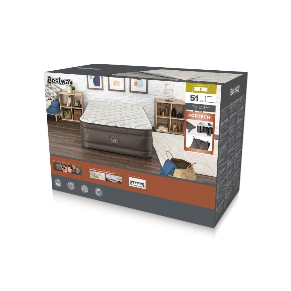 Bestway 69145 Fortech Yorgan Yüzeyli Çift Kişilik Dahili Pompalı Şişme Yatak 2.03m x 1.52m x 51cm