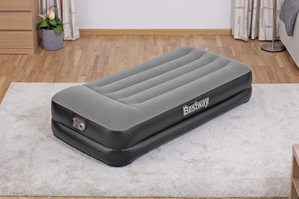Bestway® 67401 Tritech™ Geniş Tek Kişilik Şişme Yatak, Entegre Elektrikli Şişirme Aparatı ve Antimikrobiyal Kaplama 1.91 m x 97 cm x 46 cm