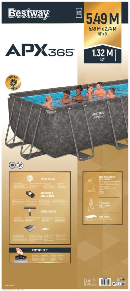 Bestway® APX 365™ 561KA Dikdörtgen Prefabrik Havuz Seti 5,49 m x 2,74 m x 1,32 m