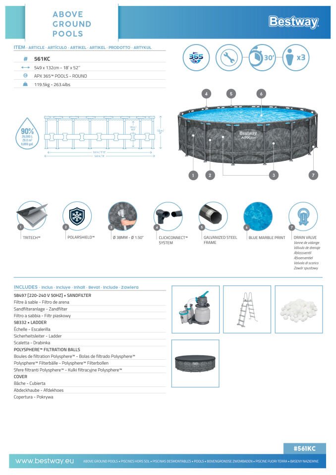 Bestway® APX 365™ Çember Prefabrik Havuz Seti 5,49 m x 1,32 m