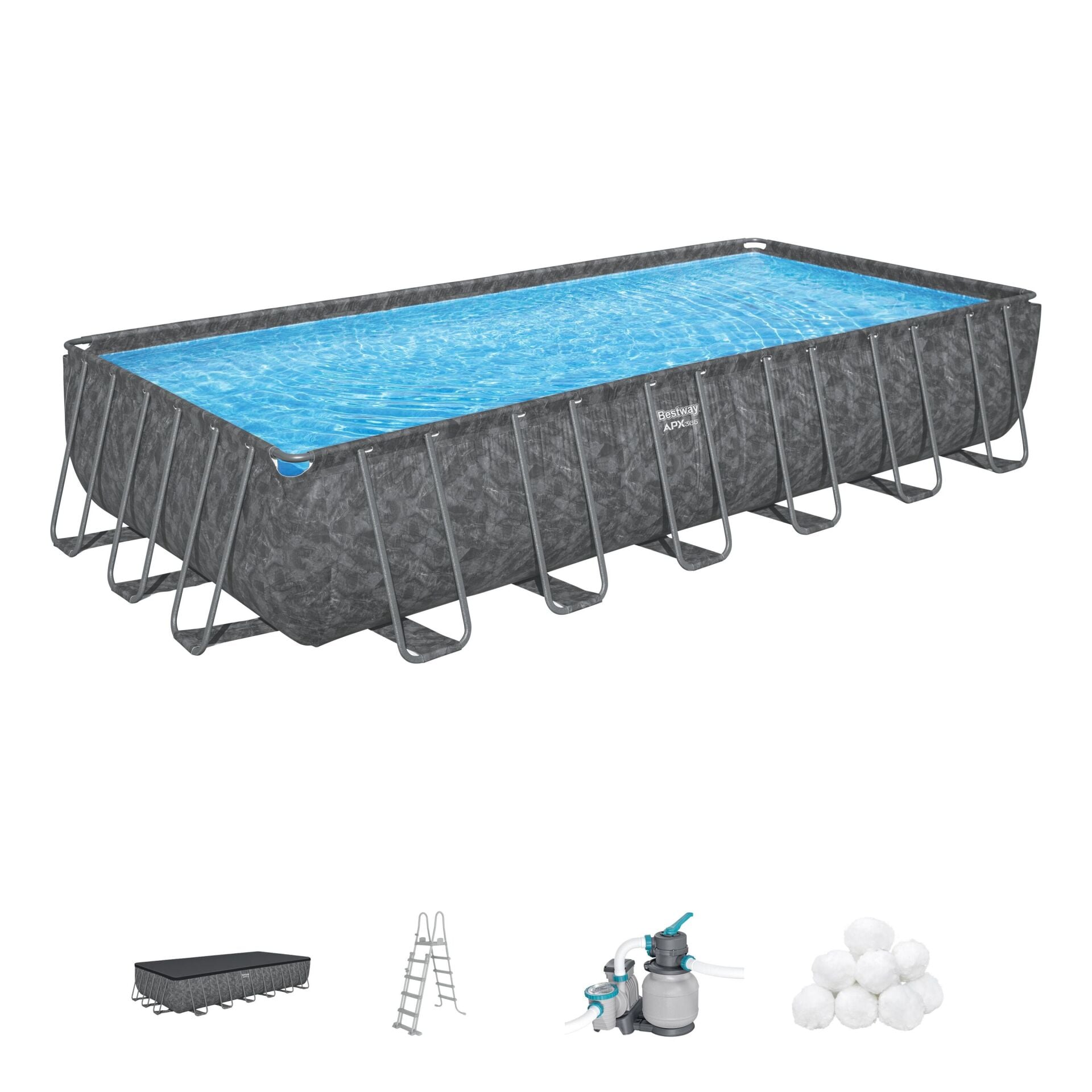 Bestway Prefabrik Havuz APX 365 Prefabrik Dikdörtgen Havuz Seti 7,32 m x 3,66 m x 1,32 m 561KG