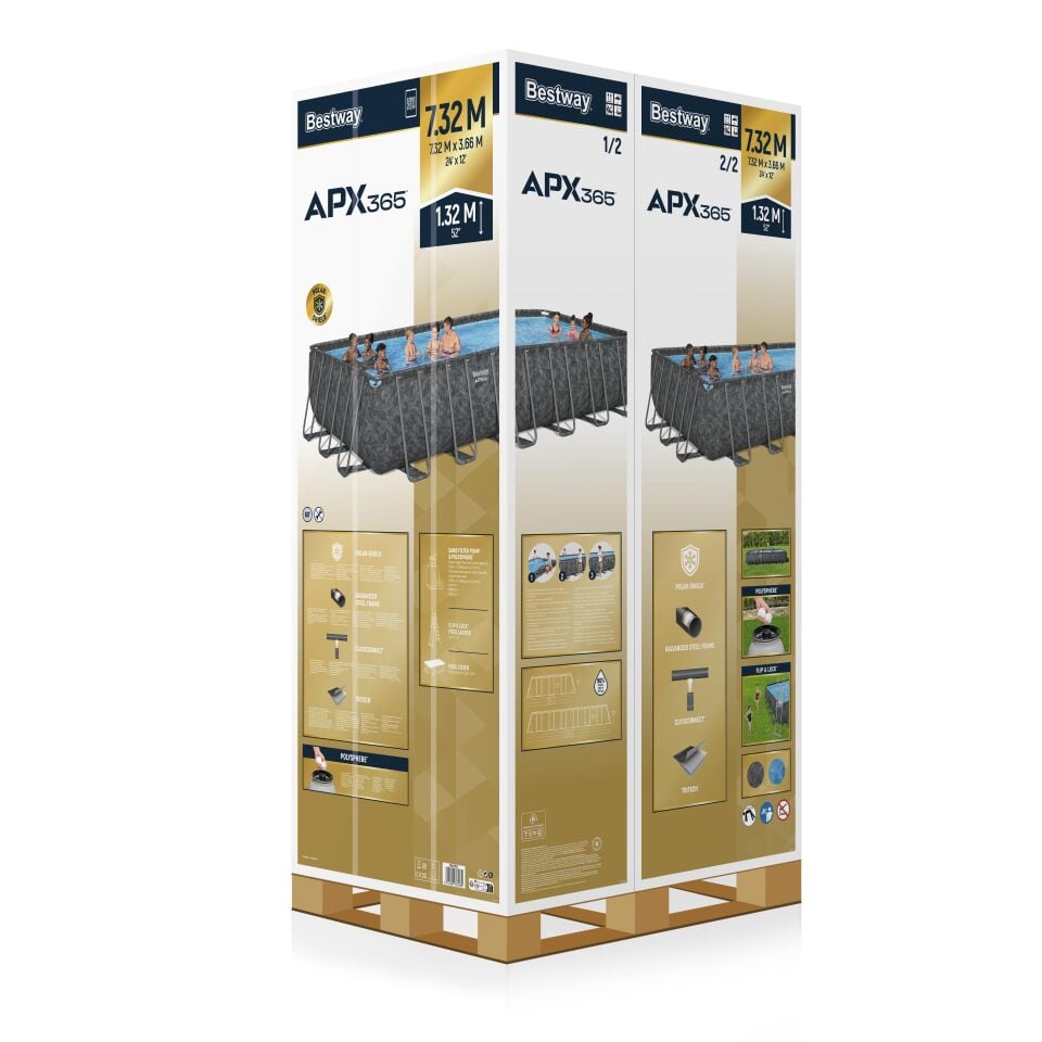 Bestway® APX 365™ 561KG  Dikdörtgen Prefabrik Havuz Seti 7,32 m x 3,66 m x 1,32 m