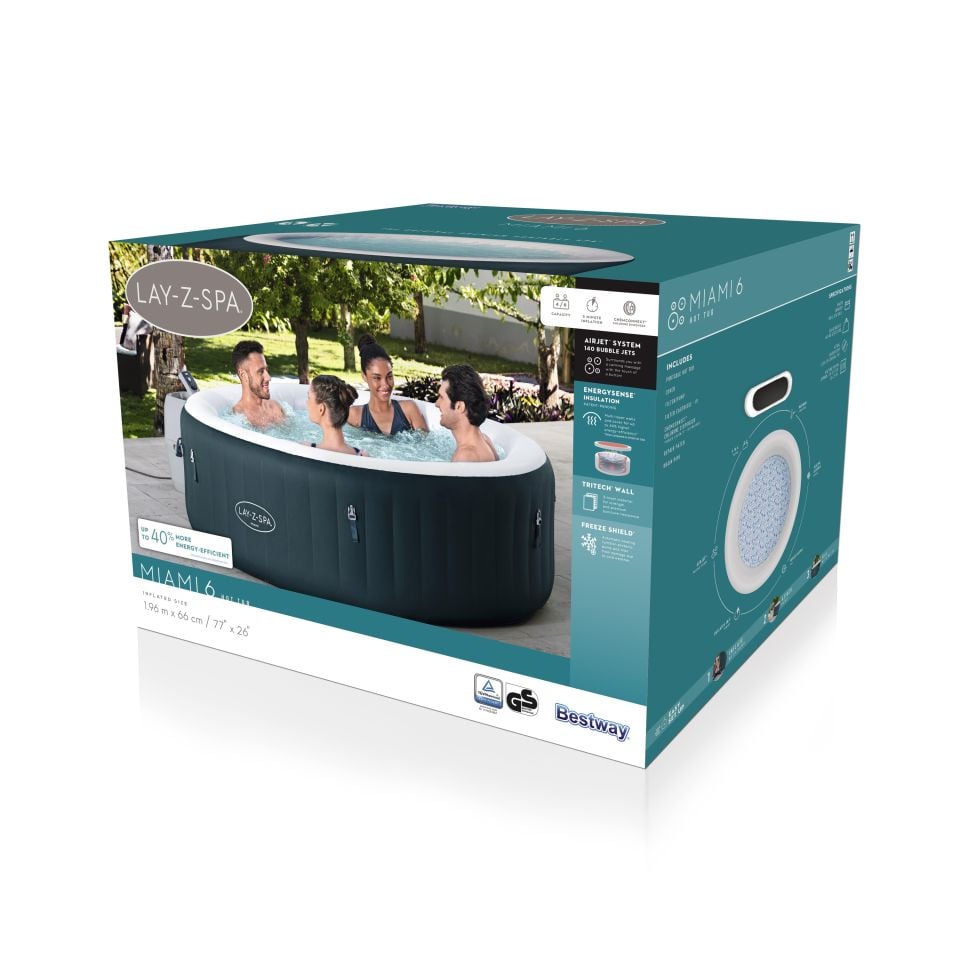 Lay-Z-Spa® Miami AirJet™ 6001D Enerji Tasarruflu Şişme Spa Havuzu,4-6 kişilik
