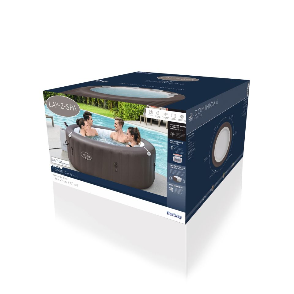 Lay-Z-Spa® Dominica Smart HydroJet™ 6001S Enerji Tasarruflu Şişme Spa Havuzu, Mobil Uygulama Kontrollü, 4-6 kişilik