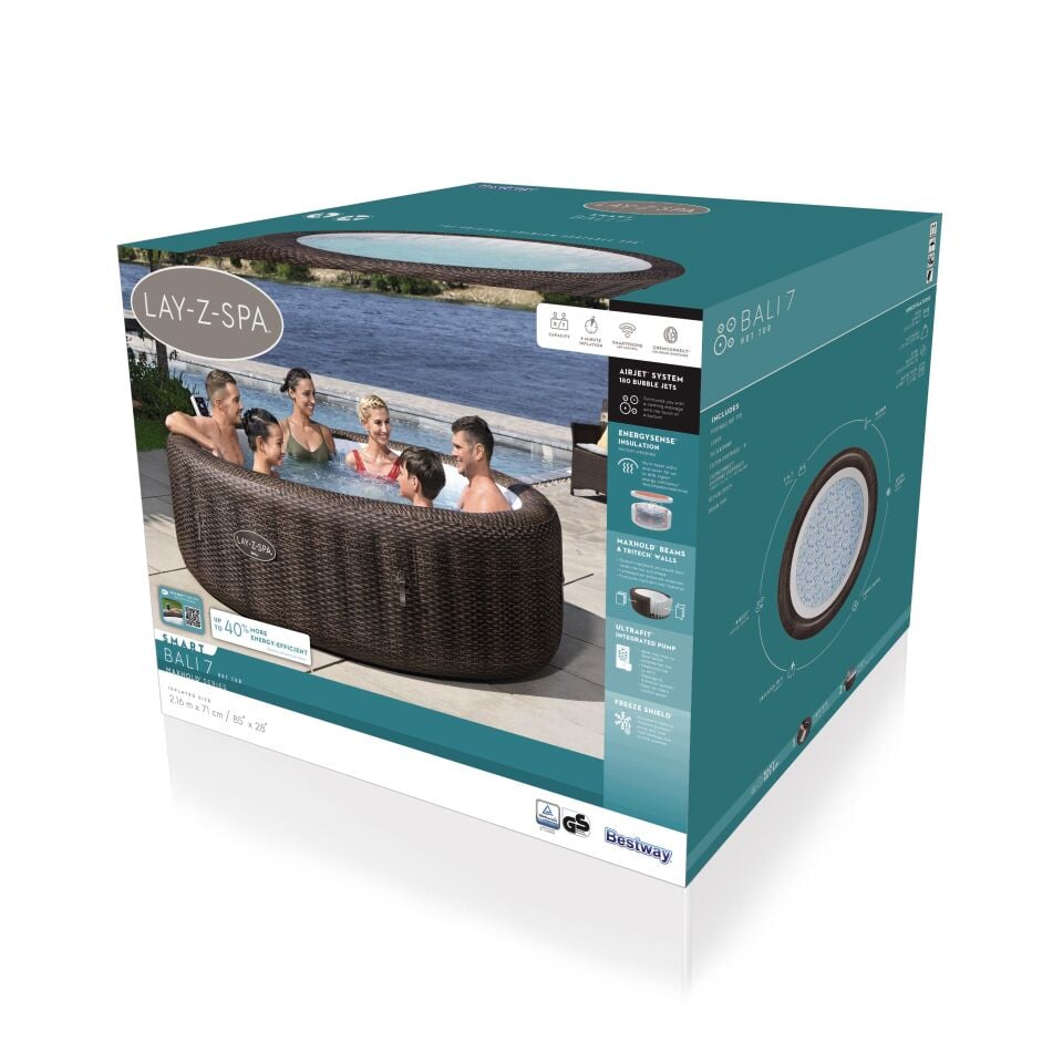 Lay-Z-Spa® 6001P Bali Smart AirJet™ Enerji Tasarruflu Şişme Spa Havuzu, Mobil Uygulama Kontrollü, 5-7 kişilik