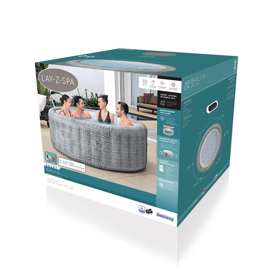 Lay-Z-Spa® Bali Smart AirJet™ 6001N Enerji Tasarruflu Şişme Spa Havuzu, Mobil Uygulama Kontrollü, 4-6 kişilik