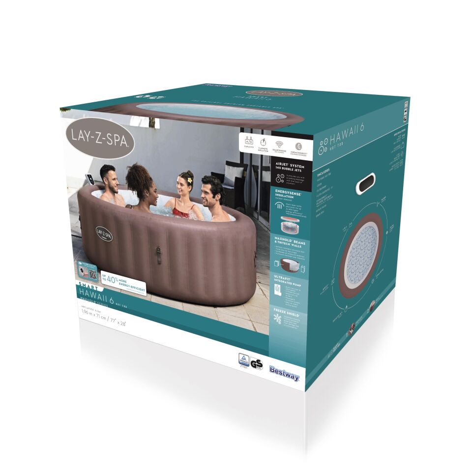 Lay-Z-Spa 6001G Hawaii Smart AirJet  Enerji Tasarruflu Şişme Spa Havuzu, Mobil Uygulama Kontrollü, 4-6 kişilik