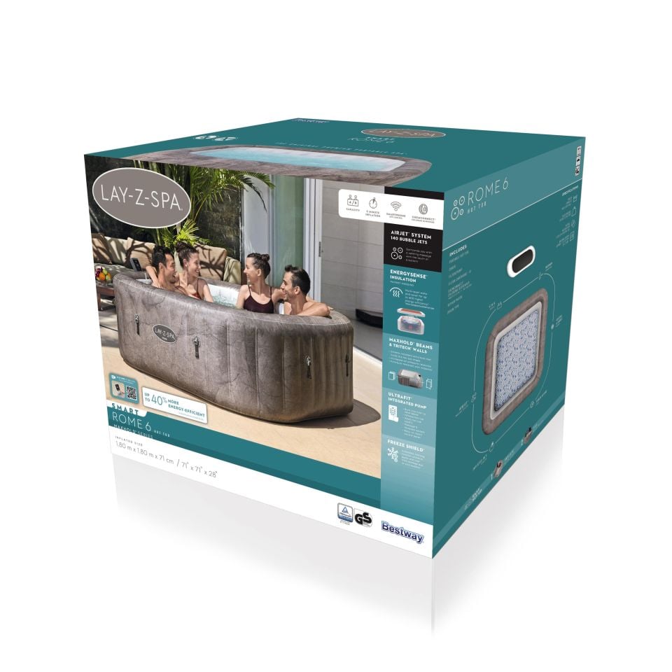 Lay-Z-Spa® 6001K Rome Smart AirJet™ Enerji Tasarruflu Şişme Spa Havuzu, Mobil Uygulama Kontrollü, 4-6 kişilik