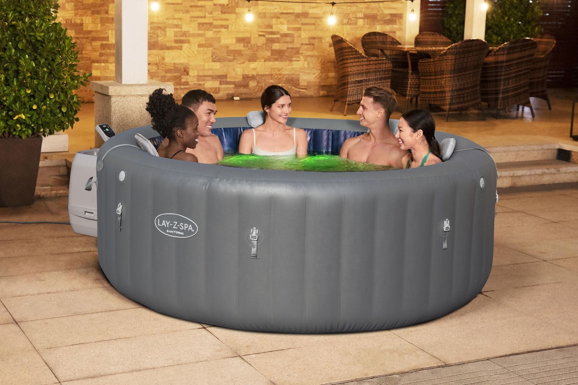 Lay-Z-Spa 6001T Santorini Smart HydroJet Pro  Enerji Tasarruflu Şişme Spa Havuzu, Mobil Uygulama Kontrollü, 5-7 kişilik