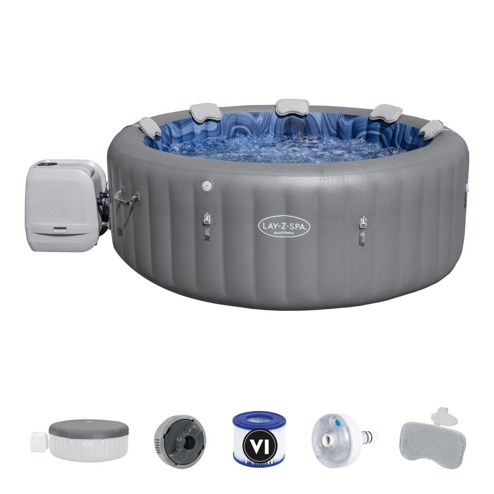 Lay-Z-Spa® Santorini Smart HydroJet Pro™ Enerji Tasarruflu Şişme Spa Havuzu, Mobil Uygulama Kontrollü, 5-7 kişilik