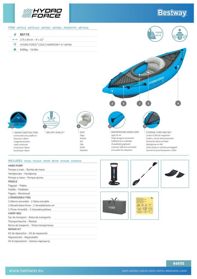 Hydro-Force™ 65115 Cove Champion™ X1 Şişme Kano Seti