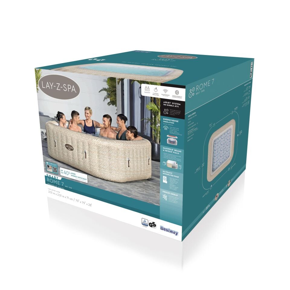 Lay-Z-Spa® 6001M Rome Smart AirJet™  Enerji Tasarruflu Şişme Spa Havuzu, Mobil Uygulama Kontrollü, 5-7 kişilik