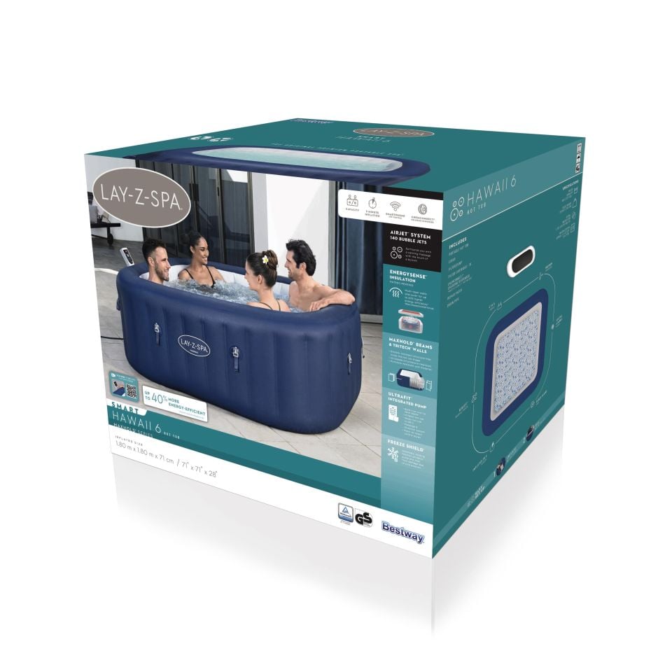 Lay-Z-Spa® Hawaii Smart AirJet™ 6001H Enerji Tasarruflu Şişme Spa Havuzu, Mobil Uygulama Kontrollü, 4-6 kişilik