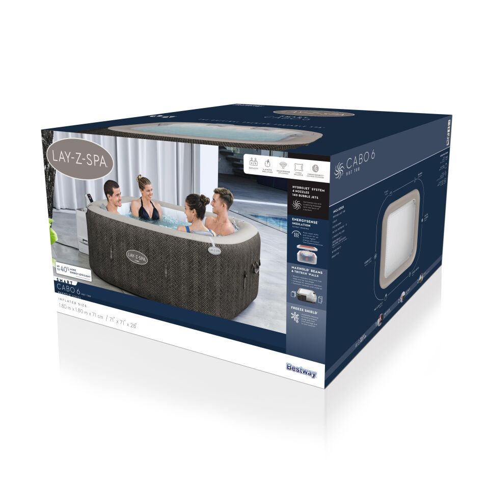 Lay-Z-Spa® Cabo Smart HydroJet™ 6001R Enerji Tasarruflu Şişme Spa Havuzu, Mobil Uygulama Kontrollü, 4-6 kişilik