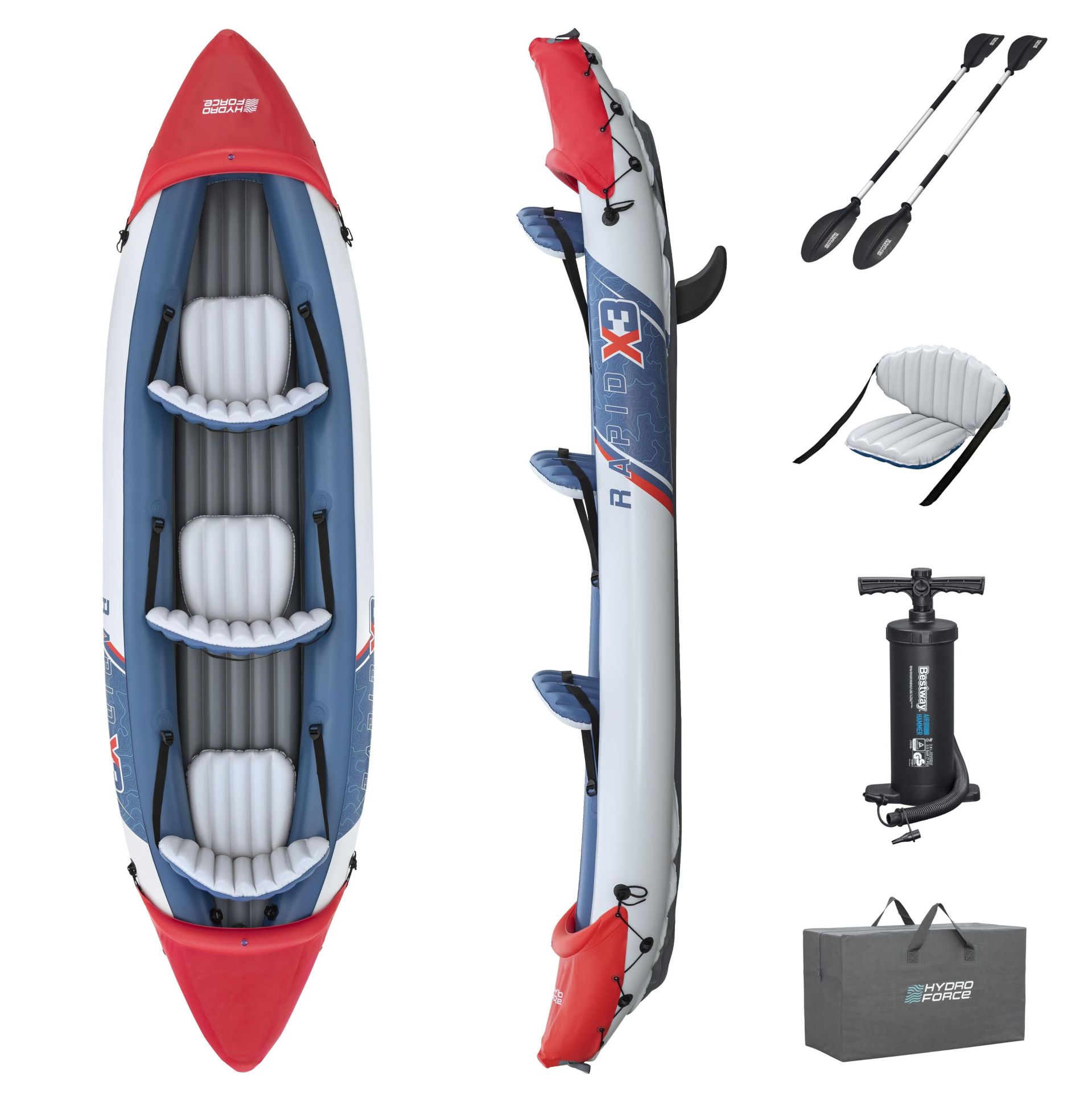 Hydro-Force™ 65132 Rapid X3 3-Kişilik Şişme Kano Seti 3,81 m