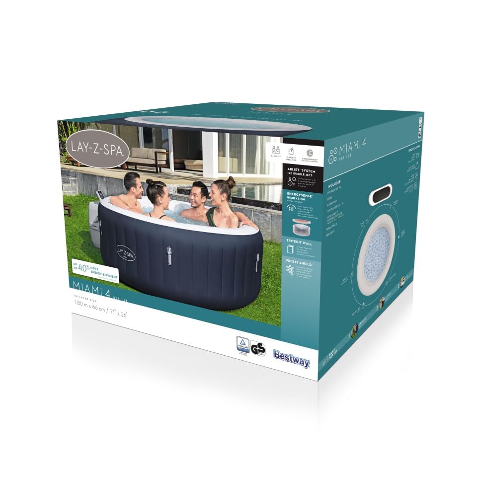 Lay-Z-Spa® Miami AirJet™ 6001C Enerji Tasarruflu Şişme Spa Havuzu, 2-4 kişilik