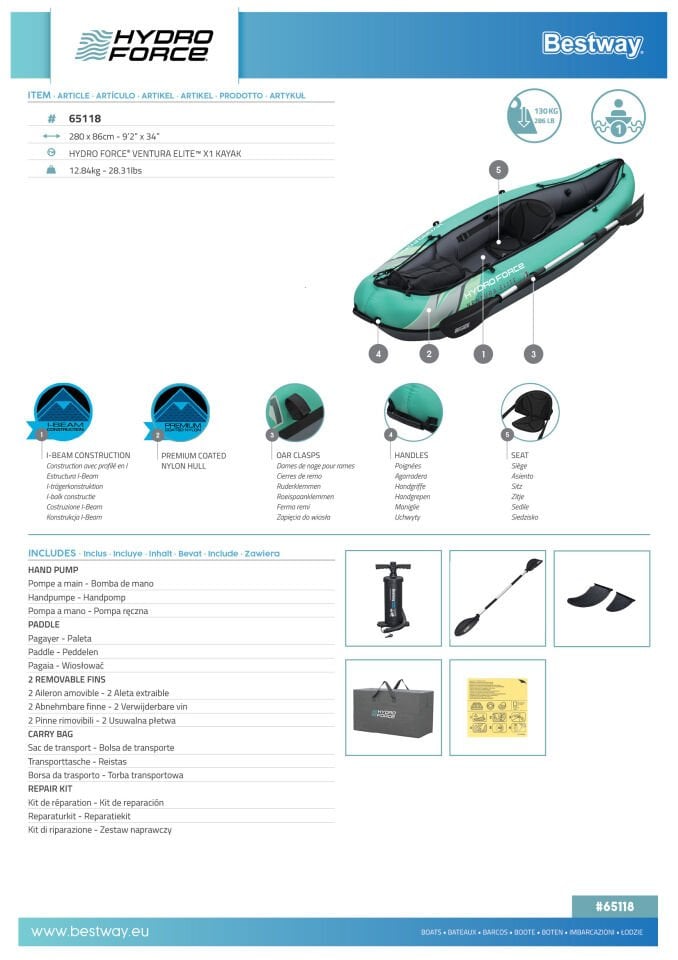 Hydro-Force 65118  Ventura Elite X1 Tek Kişilik Kano 2.80m x 86cm