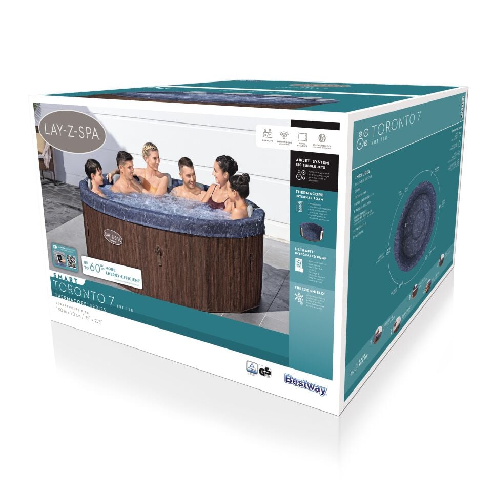 Lay-Z-Spa® 6001W Toronto Smart AirJet™ Enerji Tasarruflu Şişme Spa Havuzu, Mobil Uygulama Kontrollü, 5-7 kişilik
