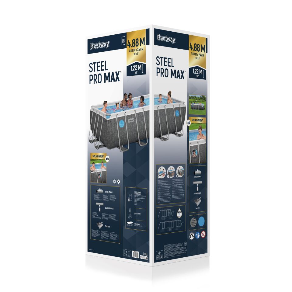 Bestway® Steel Pro MAX™ Splashview™ Dikdörtgen Yerüstü Havuz Seti 4,88 m x 2,44 m x 1,22 m