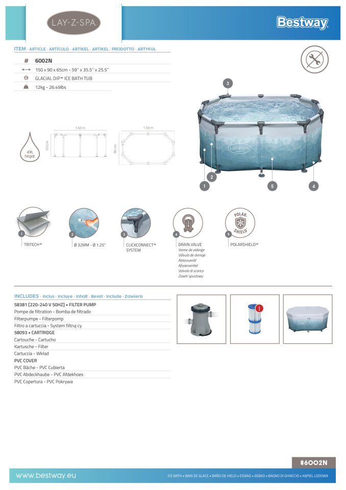 Lay-Z-Spa® Glacial Dip™ 6002N Soğuk Terapi Buz Banyosu Küveti, 2 Kişilik