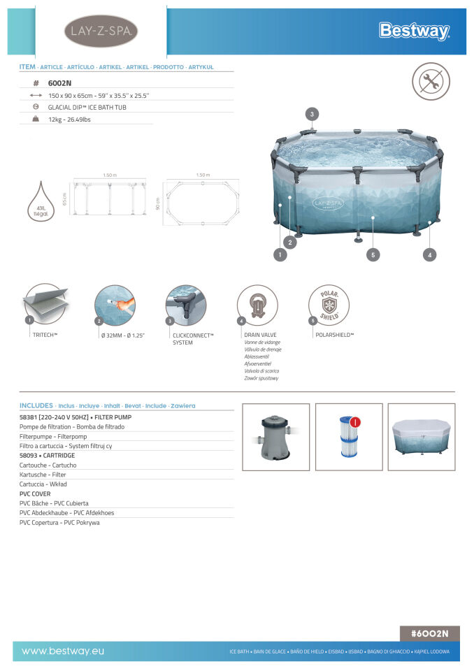 Lay-Z-Spa® Glacial Dip™ Soğuk Terapi Buz Banyosu Küveti, 2 Kişilik