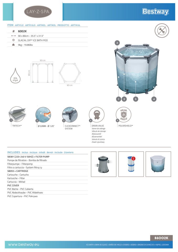 Lay-Z-Spa® Glacial Dip™ 6002K Soğuk Terapi Buz Banyosu Küveti, Tek Kişilik