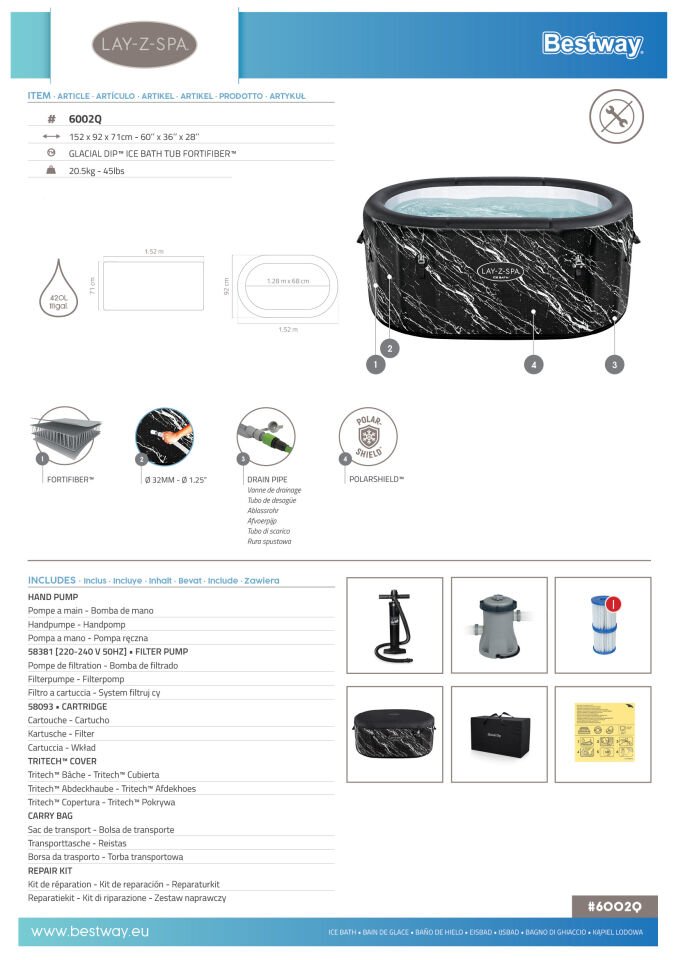 Lay-Z-Spa® Glacial Dip™ 6002Q Soğuk Terapi Buz Banyosu Küveti, 2 Kişilik