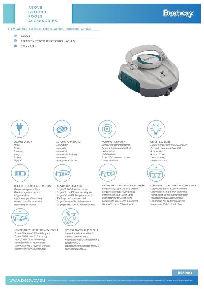 Bestway 58960 ® AquaTronix™ G150 Otomatik Havuz Temizlik Robotu