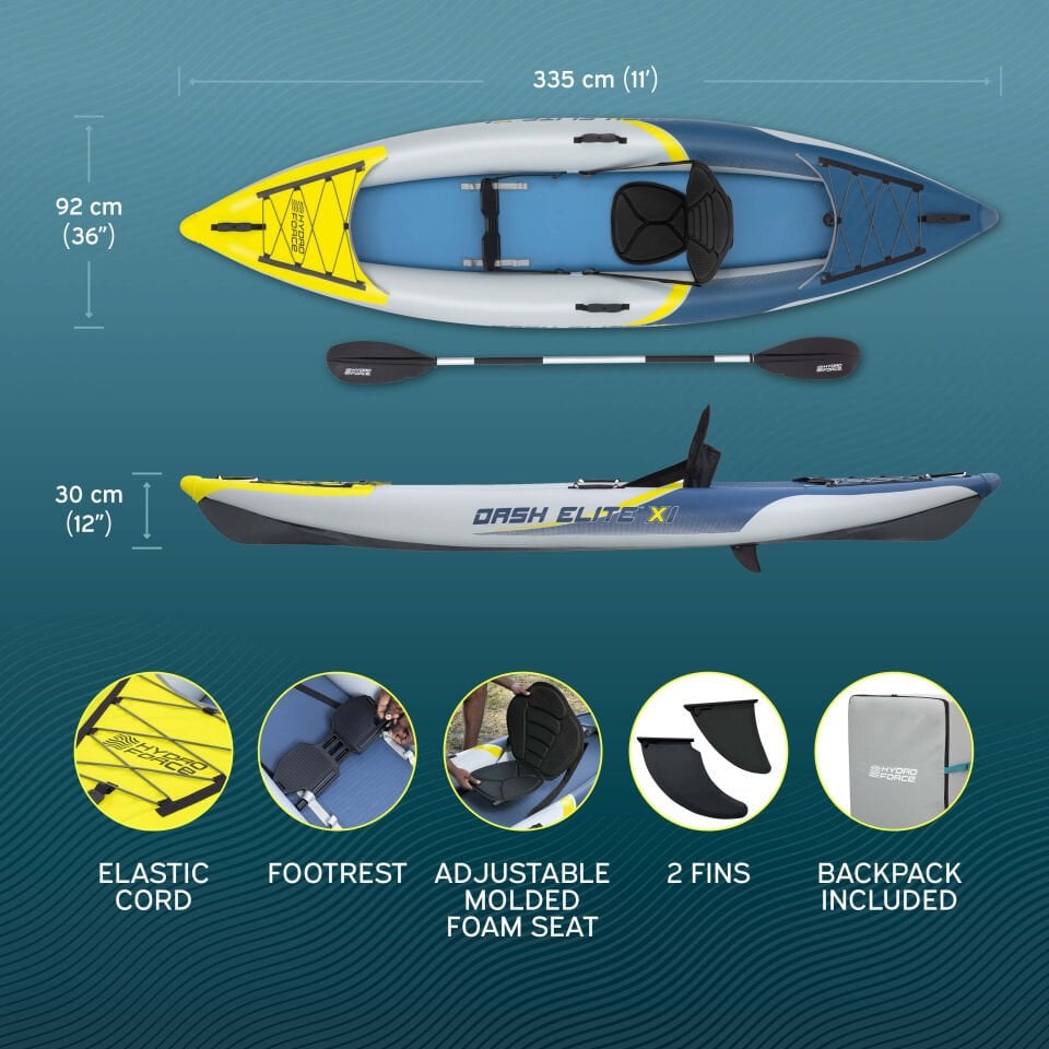 Hydro-Force 65178™ Dash Elite™ X1 Tek Kişilik TPU Şişme Kano Seti