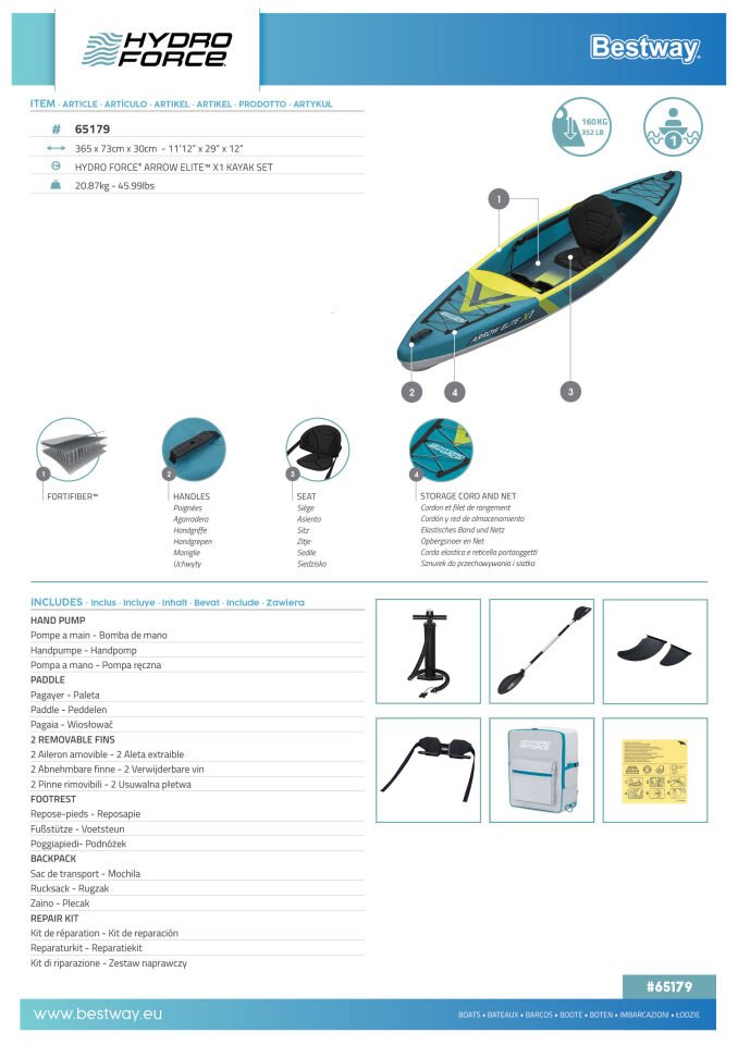 Hydro Force 65179® Arrow Elite™ X1 Tek Kişilik Şişme Kano Seti