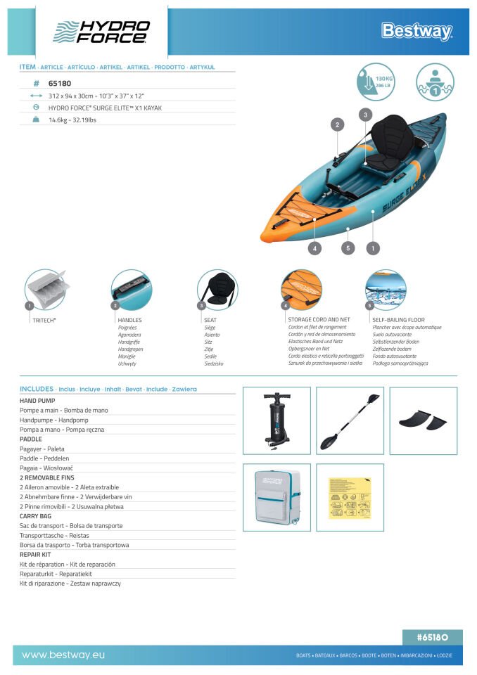 Hydro-Force 65180™ Surge Elite™ X1 Tek Kişilik Şişme Kano