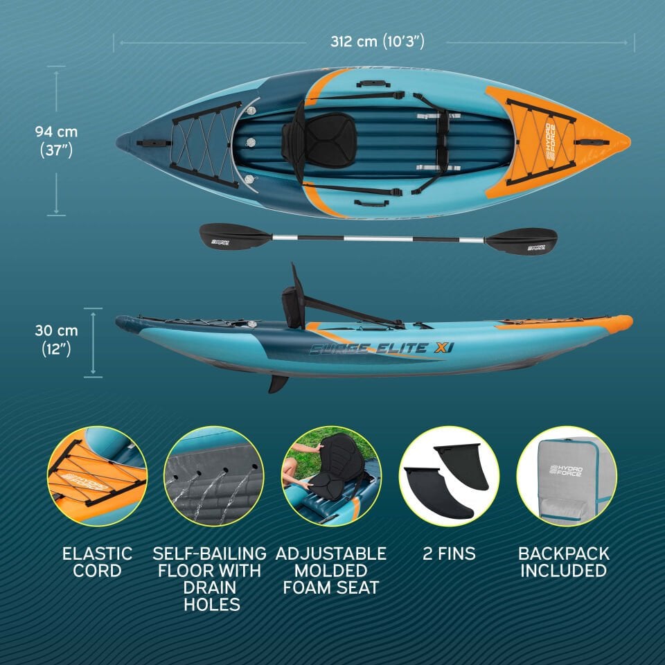 Hydro-Force™ 65180 3.12m x 94cm x 30cm Surge Elite X1 Tek Kişilik Kano Seti